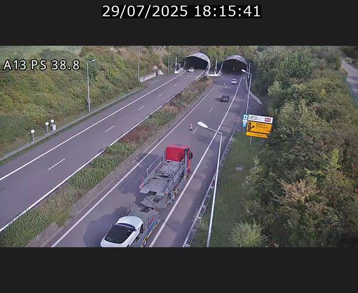 <h2>Webcam autoroute A13 à l'entrée ouest du tunnel Markusbierg à Schengen. Vue orientée vers Mondorf-les-Bains</h2>