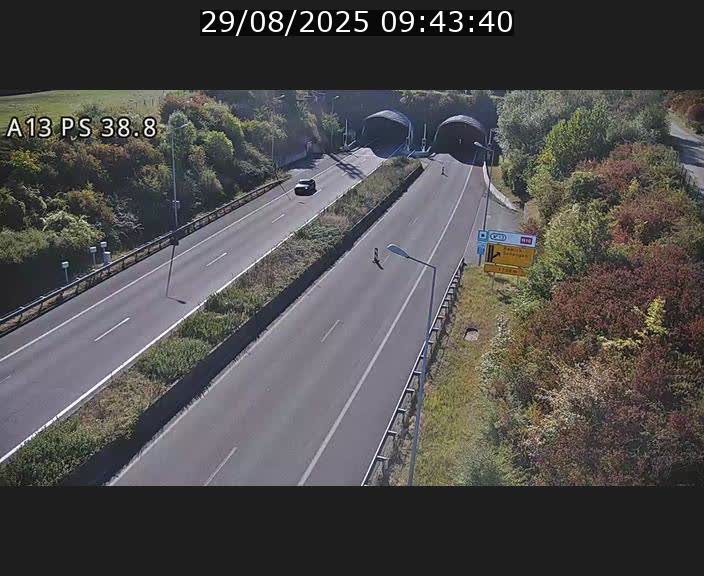 Webcam autoroute A13 à l'entrée ouest du tunnel Markusbierg à Schengen. Vue orientée vers Mondorf-les-Bains