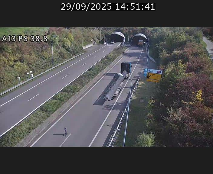 <h2>Webcam autoroute A13 à l'entrée ouest du tunnel Markusbierg à Schengen. Vue orientée vers Mondorf-les-Bains</h2>