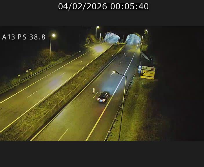 Webcam autoroute A13 à l'entrée ouest du tunnel Markusbierg à Schengen. Vue orientée vers Mondorf-les-Bains