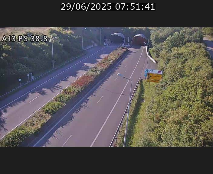 <h2>Webcam autoroute A13 à l'entrée ouest du tunnel Markusbierg à Schengen. Vue orientée vers Mondorf-les-Bains</h2>