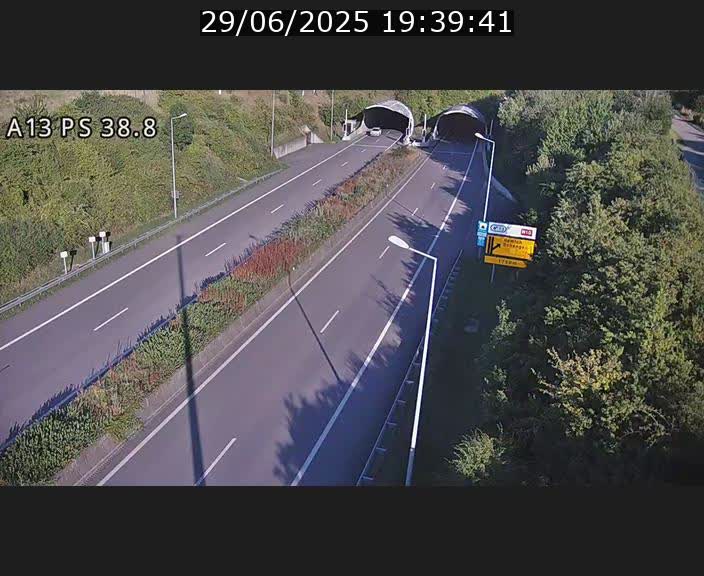 <h2>Webcam autoroute A13 à l'entrée ouest du tunnel Markusbierg à Schengen. Vue orientée vers Mondorf-les-Bains</h2>