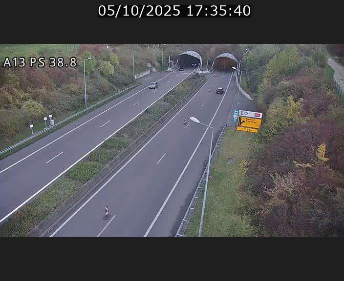<h2>Webcam autoroute A13 à l'entrée ouest du tunnel Markusbierg à Schengen. Vue orientée vers Mondorf-les-Bains</h2>