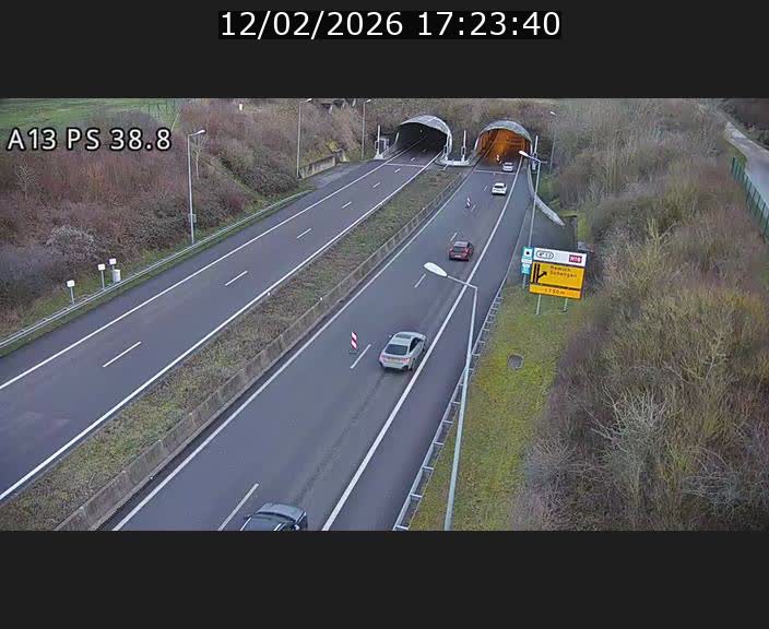 <h2>Webcam autoroute A13 à l'entrée ouest du tunnel Markusbierg à Schengen. Vue orientée vers Mondorf-les-Bains</h2>