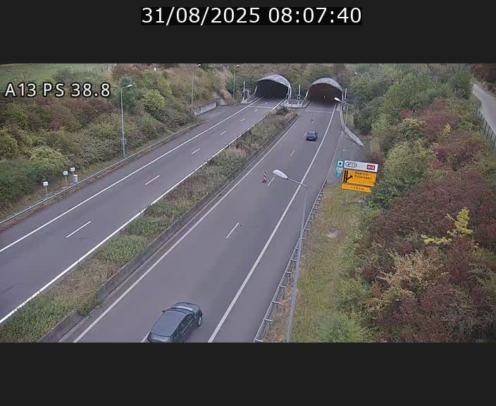 <h2>Webcam autoroute A13 à l'entrée ouest du tunnel Markusbierg à Schengen. Vue orientée vers Mondorf-les-Bains</h2>