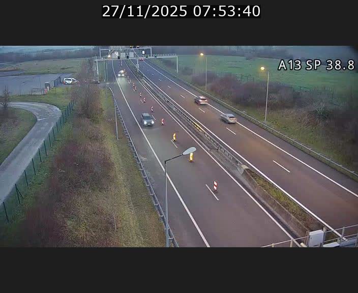 <h2>Webcam autoroute A13 à l'entrée ouest du tunnel Markusbierg à Schengen. Vue orientée vers le tunnel et l'Allemagne</h2>