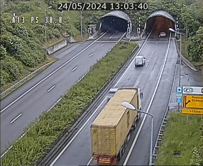 <h2>Webcam autoroute A13 à l'entrée ouest du tunnel Markusbierg à Schengen. Vue orientée vers le tunnel et l'Allemagne</h2>