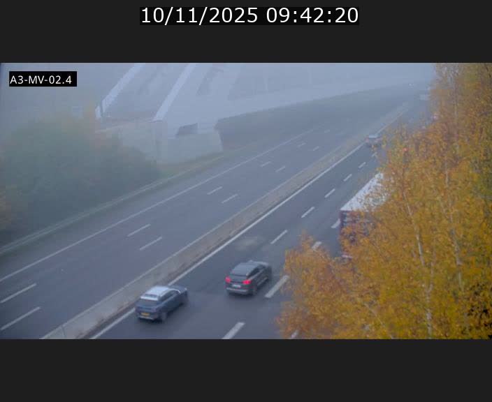 Webcam autoroute de la France (A3) au Luxembourg à Fentange, à proximité de la Croix de Gasperich. Vue orientée vers la Cloche d'Or