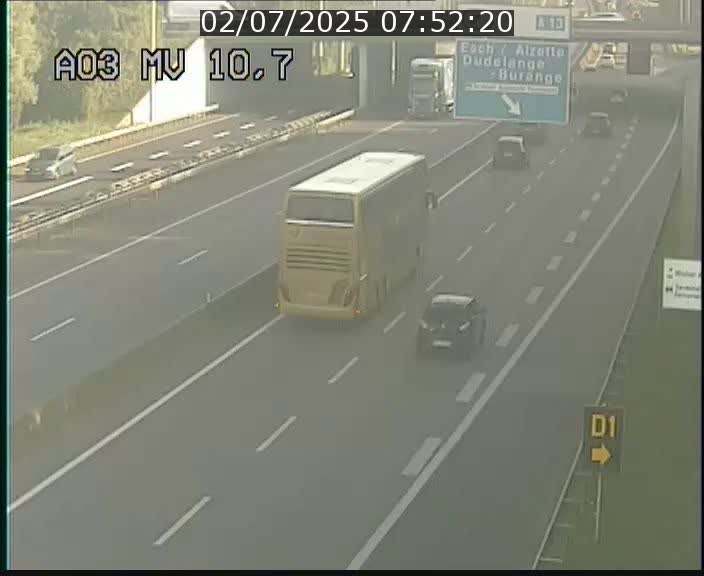 <h2>Traffic live webcam Luxembourg Croix de Bettembourg - A3 - BK 10.7 - direction France</h2>