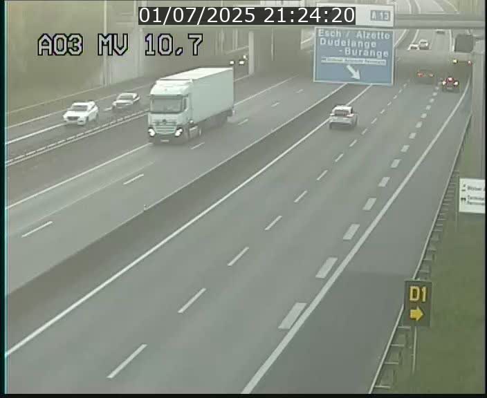 <h2>Traffic live webcam Luxembourg Croix de Bettembourg - A3 - BK 10.7 - direction France</h2>
