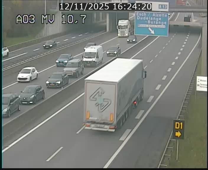 <h2>Traffic live webcam Luxembourg Croix de Bettembourg - A3 - BK 10.7 - direction France</h2>