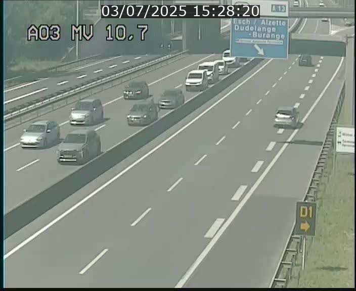 <h2>Traffic live webcam Luxembourg Croix de Bettembourg - A3 - BK 10.7 - direction France</h2>
