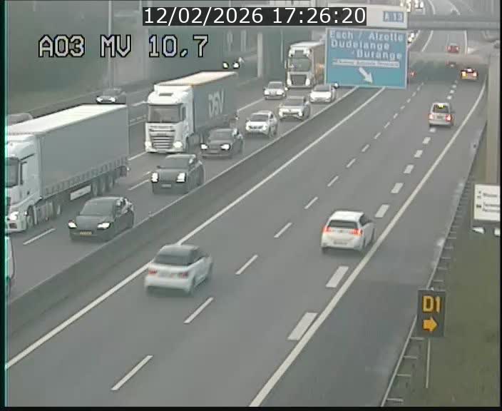 <h2>Traffic live webcam Luxembourg Croix de Bettembourg - A3 - BK 10.7 - direction France</h2>