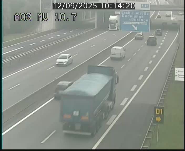 <h2>Traffic live webcam Luxembourg Croix de Bettembourg - A3 - BK 10.7 - direction France</h2>