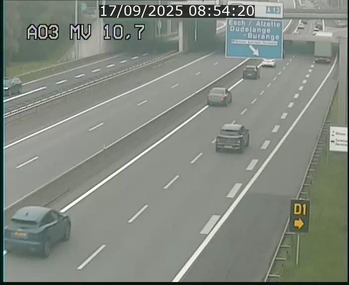 <h2>Traffic live webcam Luxembourg Croix de Bettembourg - A3 - BK 10.7 - direction France</h2>