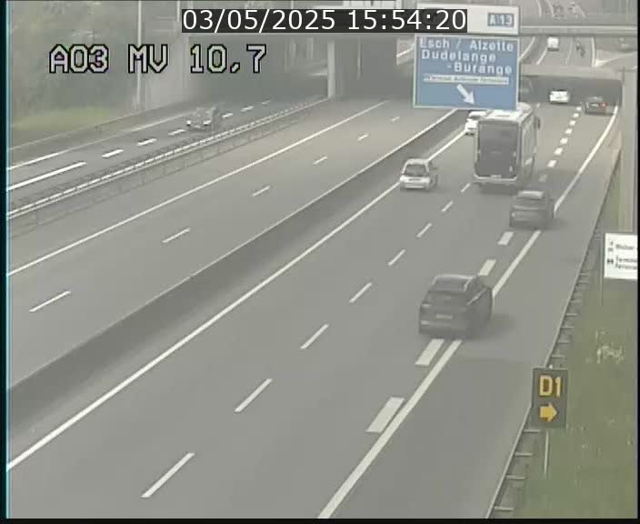 Traffic live webcam Luxembourg Croix de Bettembourg - A3 - BK 10.7 - direction France
