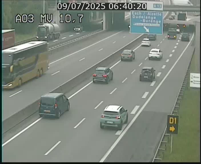 Traffic live webcam Luxembourg Croix de Bettembourg - A3 - BK 10.7 - direction France
