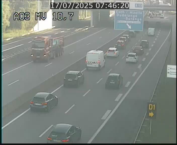 Traffic live webcam Luxembourg Croix de Bettembourg - A3 - BK 10.7 - direction France