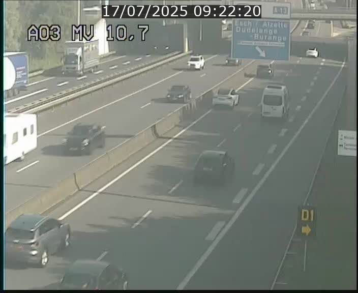 Traffic live webcam Luxembourg Croix de Bettembourg - A3 - BK 10.7 - direction France