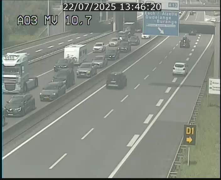 Traffic live webcam Luxembourg Croix de Bettembourg - A3 - BK 10.7 - direction France