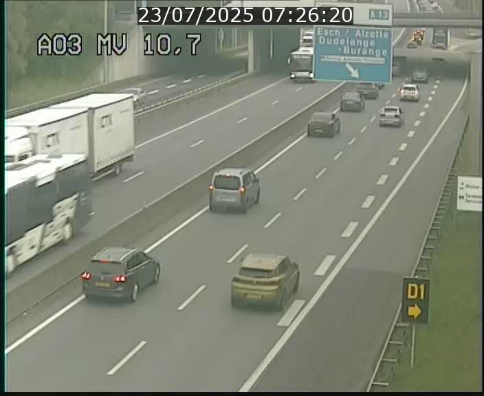 Traffic live webcam Luxembourg Croix de Bettembourg - A3 - BK 10.7 - direction France