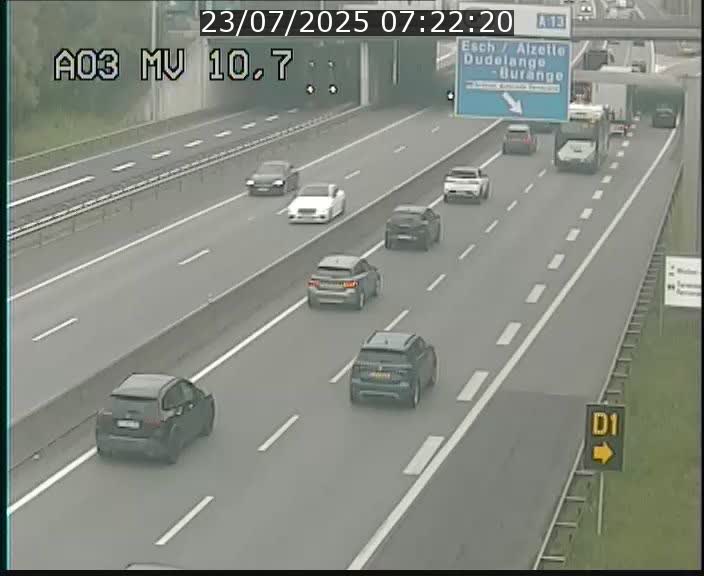 Traffic live webcam Luxembourg Croix de Bettembourg - A3 - BK 10.7 - direction France