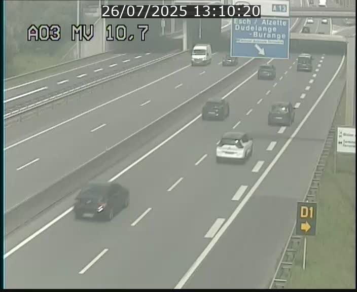 Traffic live webcam Luxembourg Croix de Bettembourg - A3 - BK 10.7 - direction France