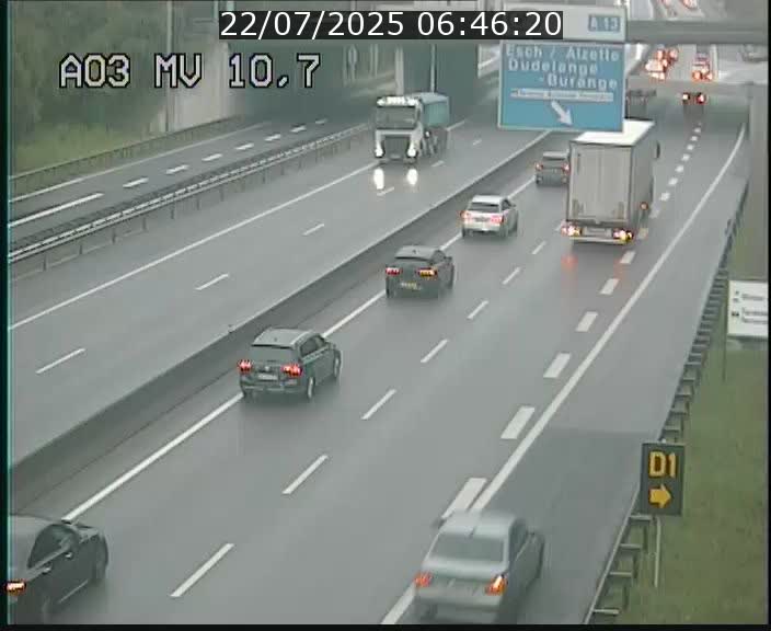 <h2>Traffic live webcam Luxembourg Croix de Bettembourg - A3 - BK 10.7 - direction France</h2>
