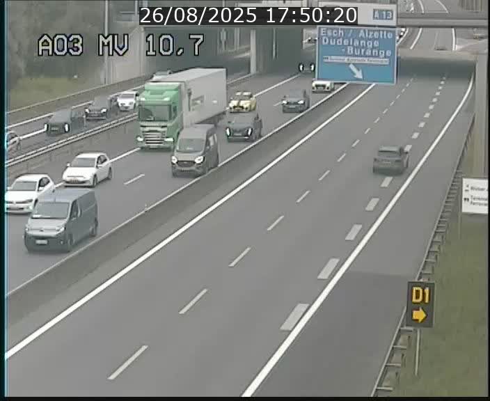 <h2>Traffic live webcam Luxembourg Croix de Bettembourg - A3 - BK 10.7 - direction France</h2>