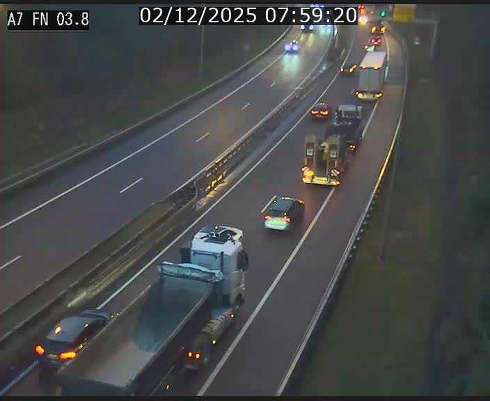 <h2>Caméra autoroute Luxembourg A7 - Passage à gibier Rëngelbour - direction Tunnel Stafelter</h2>