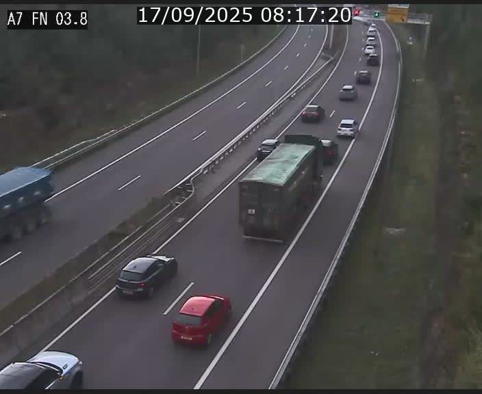 Caméra autoroute Luxembourg A7 - Passage à gibier Rëngelbour - direction Tunnel Stafelter