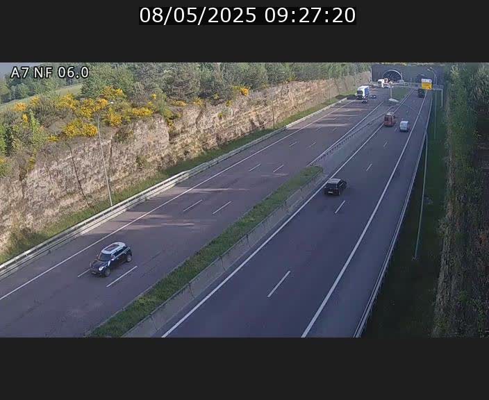 Caméra autoroute A7 Luxembourg - entrée sud du Tunnel Grouft - direction Lorentzweiler