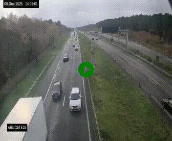 <h2>Webcam autoroute A63 en périphérie de Bordeaux au sud-est de la ville, en provenance du bassin d'Arcachon. Vue orientée vers Bordeaux</h2>