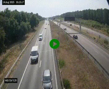 <h2>Webcam autoroute A63 en périphérie de Bordeaux au sud-est de la ville, en provenance du bassin d'Arcachon. Vue orientée vers Bordeaux</h2>