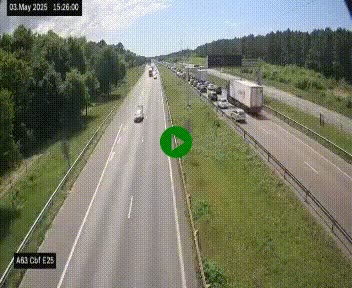 Webcam autoroute A63 en périphérie de Bordeaux au sud-est de la ville, en provenance du bassin d'Arcachon. Vue orientée vers Bordeaux