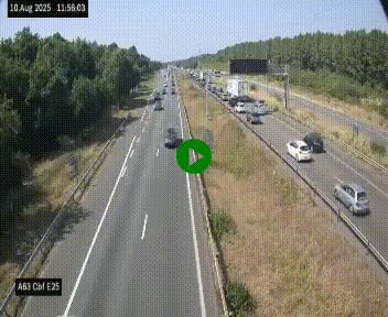 Webcam autoroute A63 en périphérie de Bordeaux au sud-est de la ville, en provenance du bassin d'Arcachon. Vue orientée vers Bordeaux