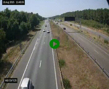 Webcam autoroute A63 en périphérie de Bordeaux au sud-est de la ville, en provenance du bassin d'Arcachon. Vue orientée vers Bordeaux