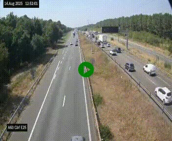 Webcam autoroute A63 en périphérie de Bordeaux au sud-est de la ville, en provenance du bassin d'Arcachon. Vue orientée vers Bordeaux