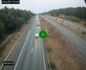 Webcam autoroute A63 en périphérie de Bordeaux au sud-est de la ville, en provenance du bassin d'Arcachon. Vue orientée vers Bordeaux
