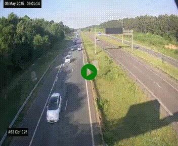 Webcam autoroute A63 en périphérie de Bordeaux au sud-est de la ville, en provenance du bassin d'Arcachon. Vue orientée vers Bordeaux