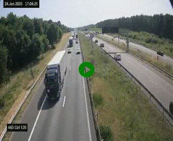 <h2>Webcam autoroute A63 en périphérie de Bordeaux au sud-est de la ville, en provenance du bassin d'Arcachon. Vue orientée vers Bordeaux</h2>