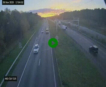 <h2>Webcam autoroute A63 en périphérie de Bordeaux au sud-est de la ville, en provenance du bassin d'Arcachon. Vue orientée vers Bordeaux</h2>