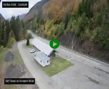 Webcam à l'entrée du tunnel du Somport, côté français, sur la N134, dans les Pyrénées, en direction de l'Espagne, à 1116 mètres d'altitude