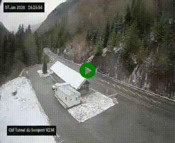 <h2>Webcam à l'entrée du tunnel du Somport, côté français, sur la N134, dans les Pyrénées, en direction de l'Espagne, à 1116 mètres d'altitude</h2>