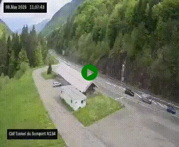 Webcam à l'entrée du tunnel du Somport, côté français, sur la N134, dans les Pyrénées, en direction de l'Espagne, à 1116 mètres d'altitude