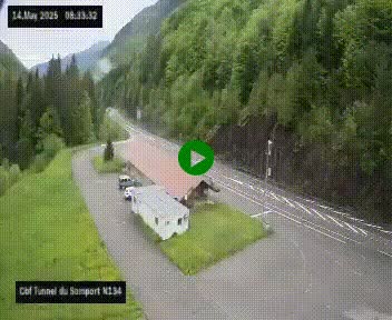 Webcam à l'entrée du tunnel du Somport, côté français, sur la N134, dans les Pyrénées, en direction de l'Espagne, à 1116 mètres d'altitude