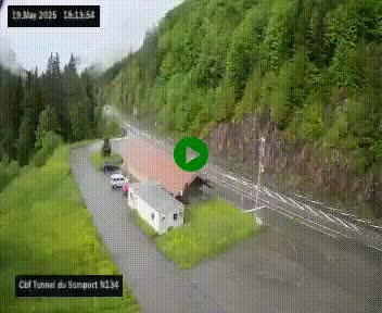 Webcam à l'entrée du tunnel du Somport, côté français, sur la N134, dans les Pyrénées, en direction de l'Espagne, à 1116 mètres d'altitude