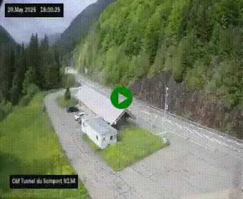 Webcam à l'entrée du tunnel du Somport, côté français, sur la N134, dans les Pyrénées, en direction de l'Espagne, à 1116 mètres d'altitude