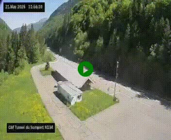 Webcam à l'entrée du tunnel du Somport, côté français, sur la N134, dans les Pyrénées, en direction de l'Espagne, à 1116 mètres d'altitude