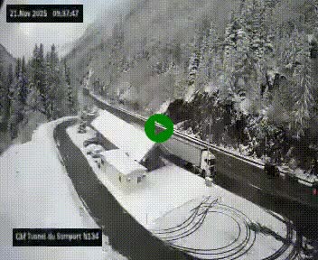 Webcam à l'entrée du tunnel du Somport, côté français, sur la N134, dans les Pyrénées, en direction de l'Espagne, à 1116 mètres d'altitude